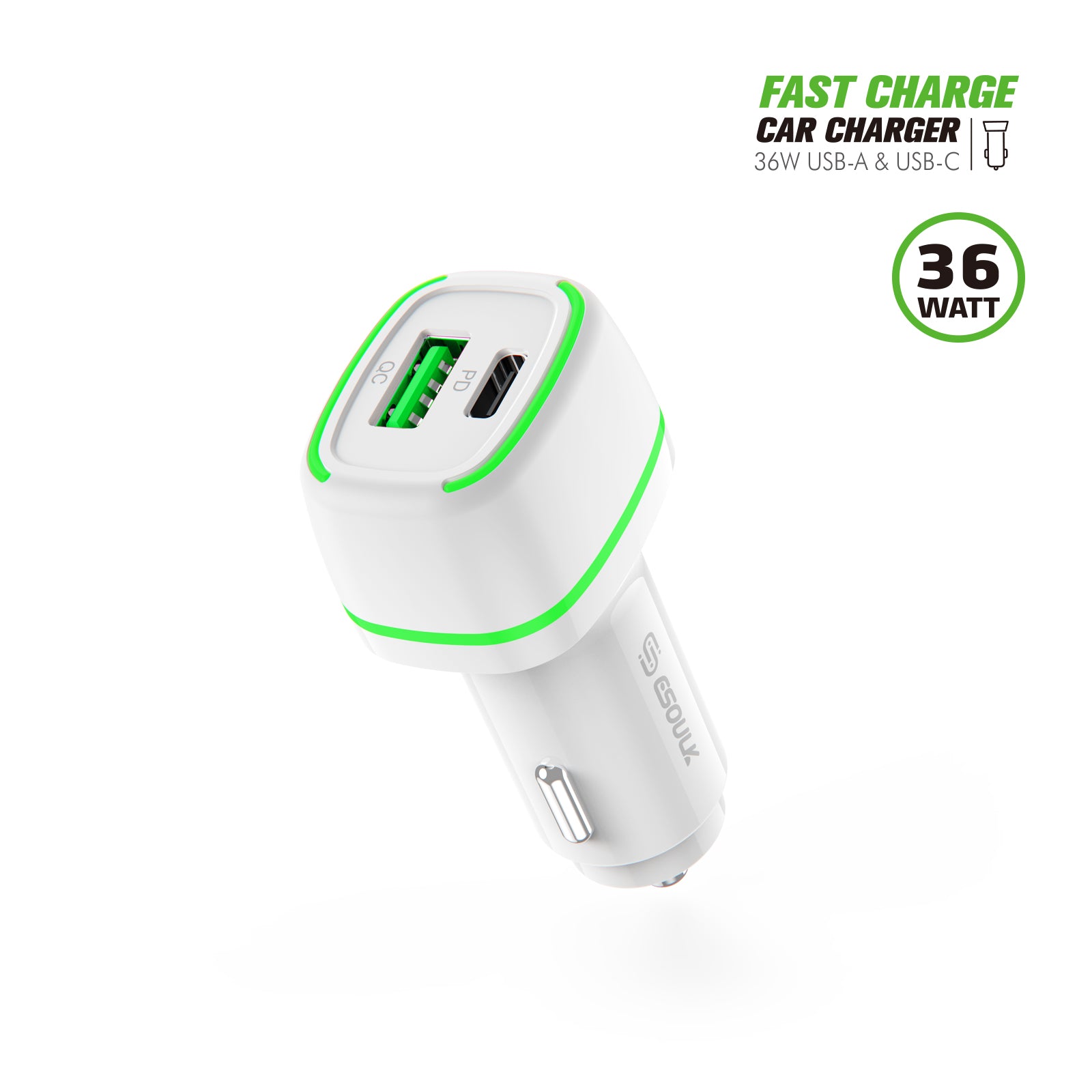 FAST CAR CHARGER DUAL TYPE C AND USB 36 WATT