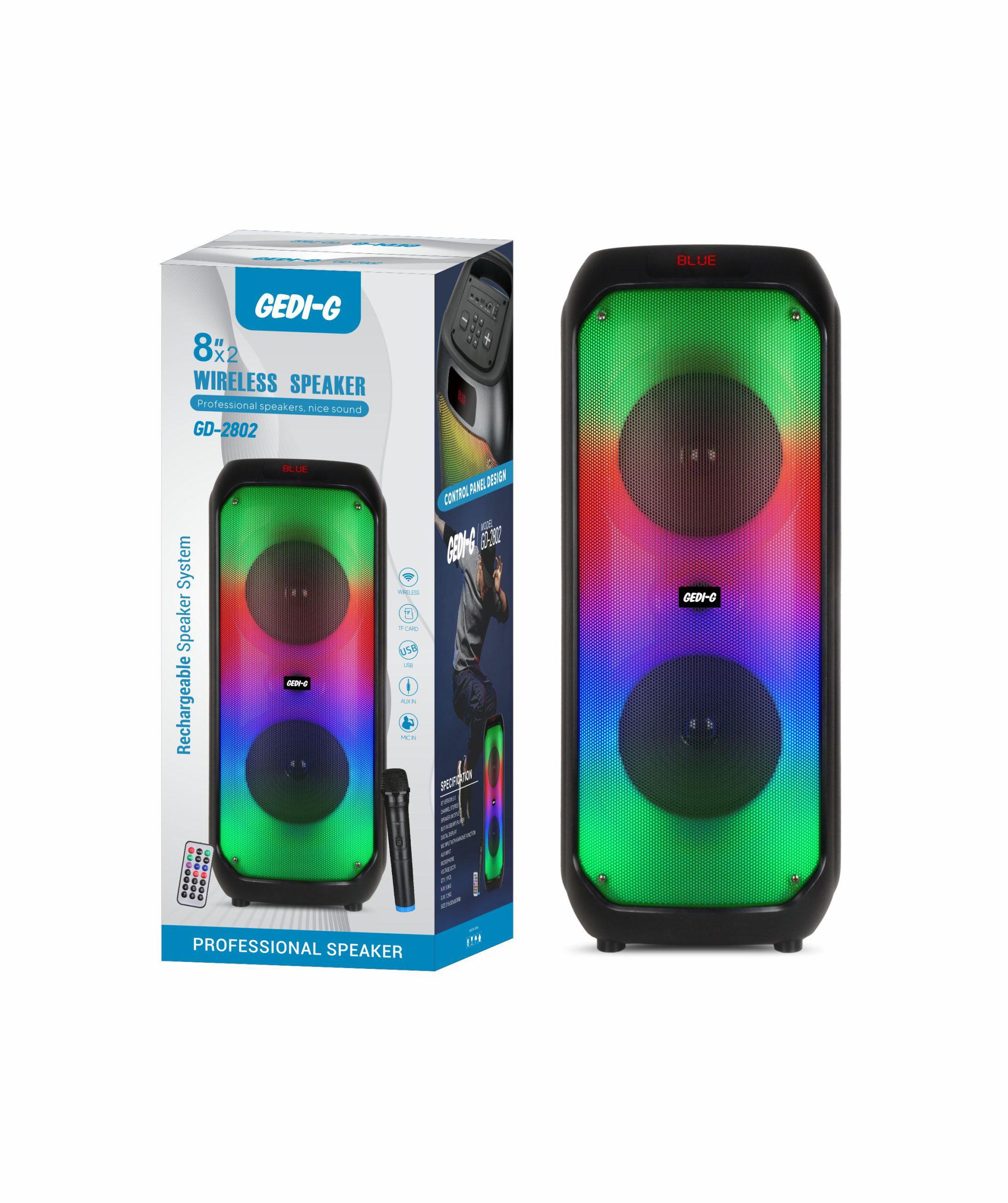 GD-2802 8"*2 Wireless Speaker with Control Panel Design & LED