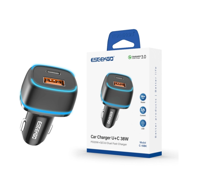 ESEEKGO C-15BK 38W LED QC3.0+PD20W car charger