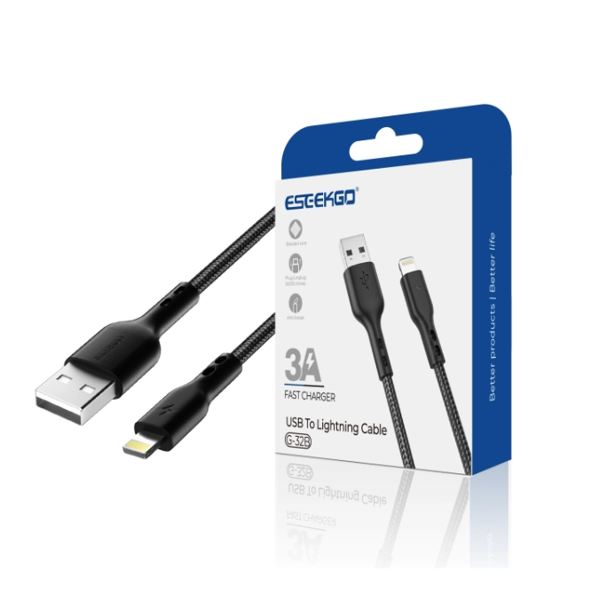 ESEEKGO G-32B NYLON BRAIDED 3.0A 4FT USB TO 8 PIN DATACABLE