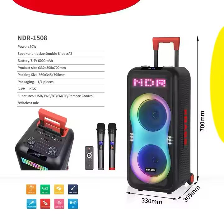 NDR-1508 8"*2 Wireless Karoke Speaker