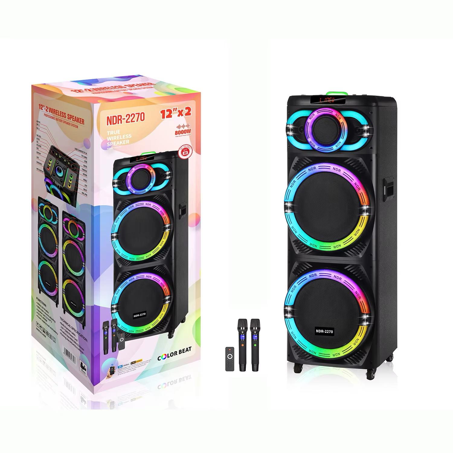 NDR-2270 12"*2 Wireless Speaker with Karaoke